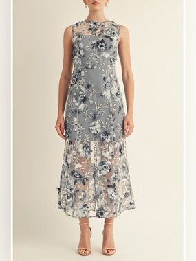 Arose Studio Sorelle Floral Embroidered Sheath Dress Midnight Blue S NWT